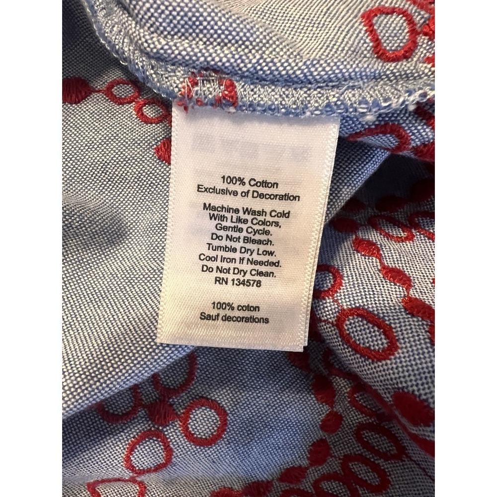 Vineyard Vines Dress Off Shoulder Red Embroidered Oxford Preppy Small Cotton - Picture 10 of 10